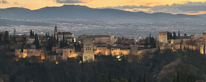 Skyline of Granada during the evening.