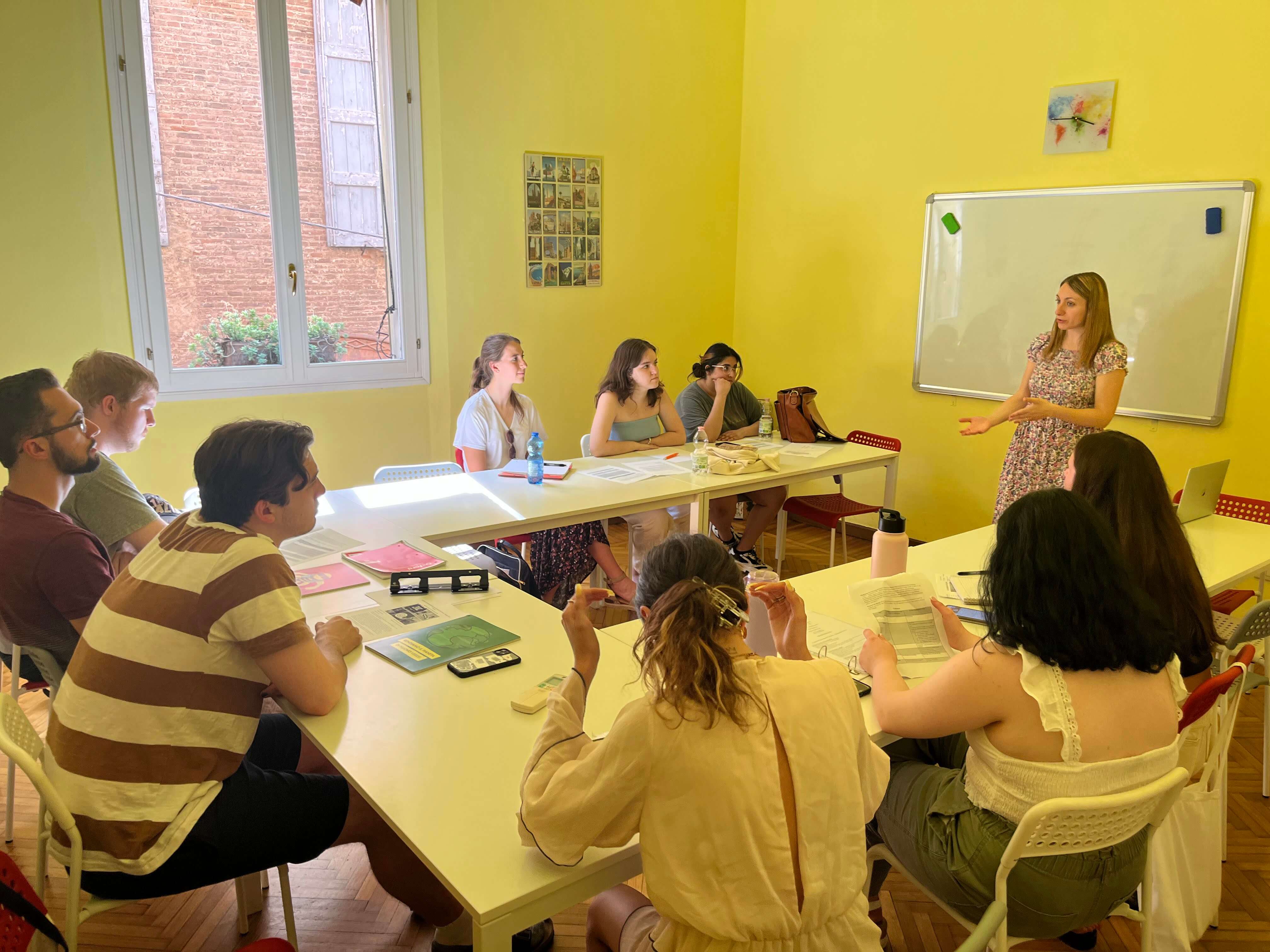 Students on a classroom in Bologna, Italy